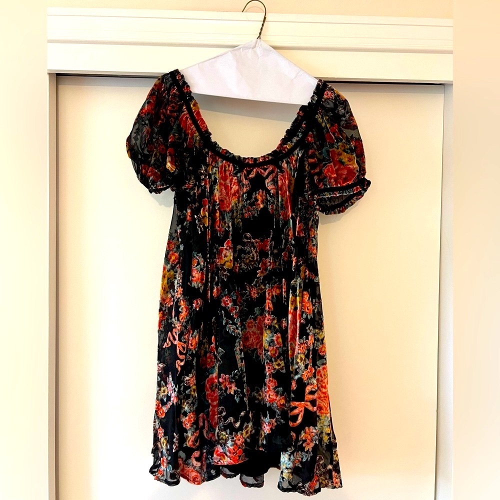 Free People Velvet Floral Baby Doll Dress - Size Small
